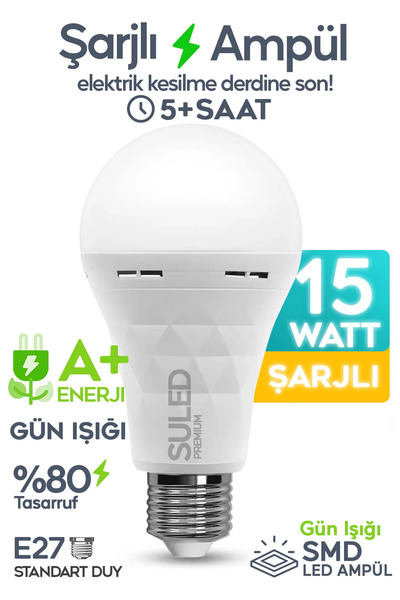SULED Şarjlı Ampül 15w Acil Durum & Kamp Işığı 220v Beyaz Işık E27 Duy Otomat...