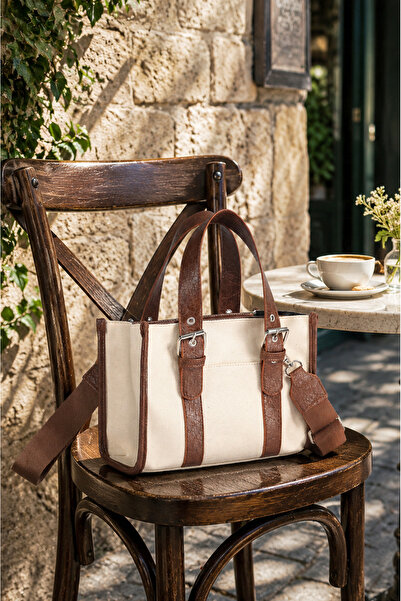 Rimense Tan Beige Linen Medium Size Hand and Shoulder Bag
