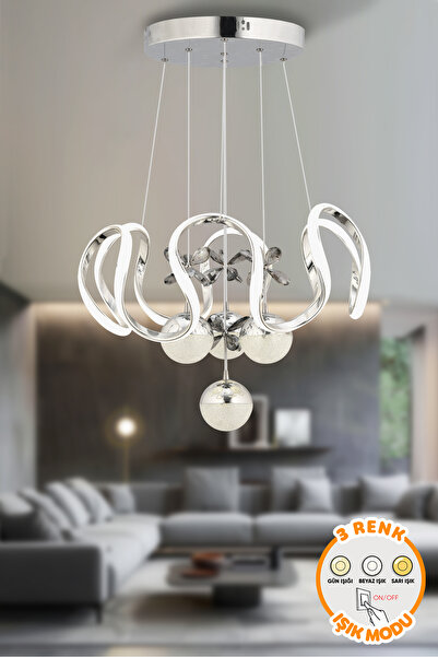 Dekorluna Modern Riva Krom 3 Renk Işık Özellikli Power Led Kaplama Sarkıt Led...