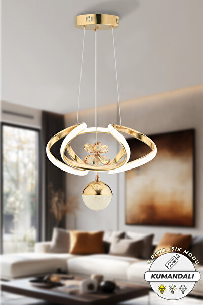Dekorluna Alfa Kumandalı 3 Renk Işık Özellikli Modern Gold Kaplama Sarkıt Led...