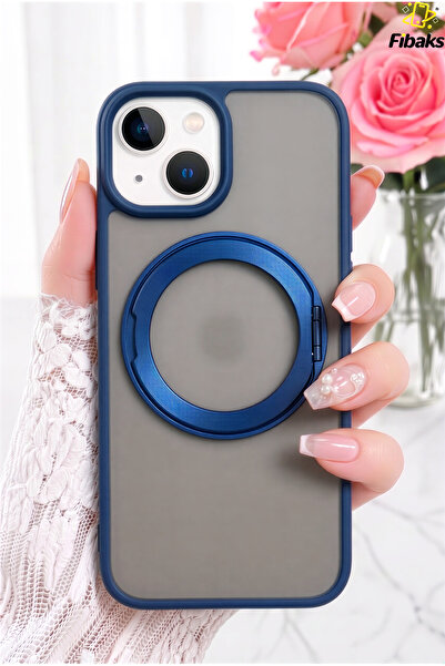 iPhone 13/14/15 Case 360° MagSafe Compatible Matte Shockproof Phone Case with Metal Stand Navy Blue