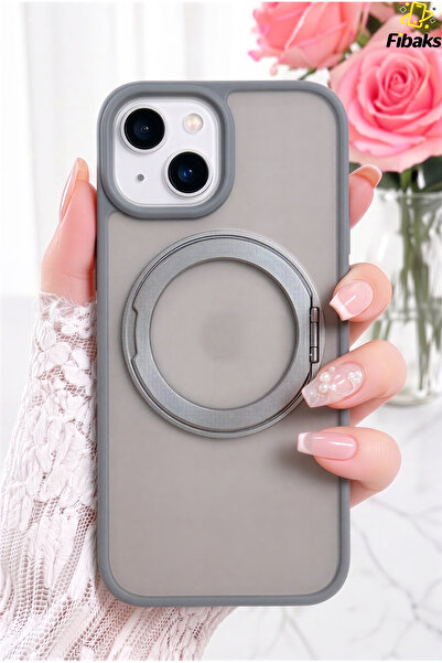 iPhone 13/14/15 Case 360° MagSafe Compatible Matte Shockproof Phone Case with Metal Stand Grey