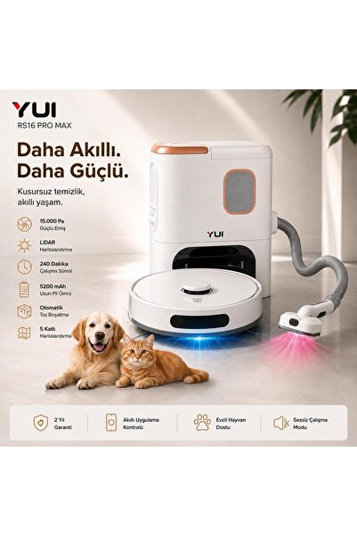 Yui RS16 Pro Max 15.000 Pa Pet Kit Akıllı Robot Vacuum & Mop Süpürge Beyaz (YUI TÜRKİYE GARANTİLİ)