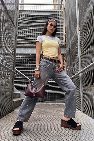Trendyol Kollektion Limited Edition Blaue, fließende Baggy-Jeans mit Steindet...