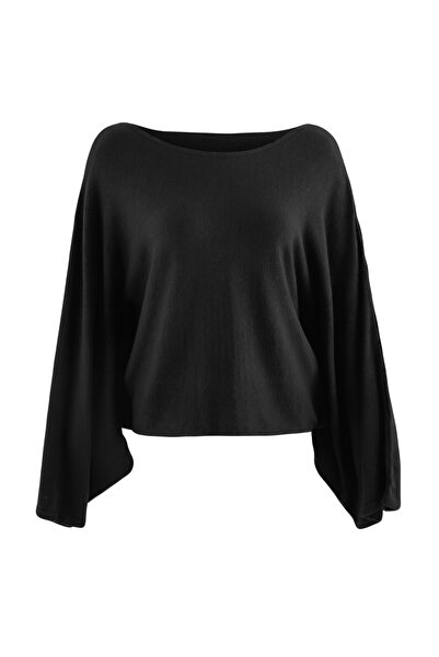 Trendyol Collection Pulover negru moale cu decolteu bărcuță, tricotaj de bază...
