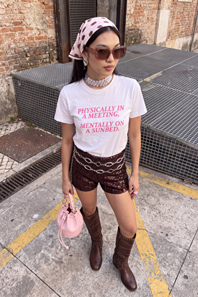 Trendyol Kollektion Ecru Slogan Regular/Normal Fit Kurzarm-T-Shirt aus 100 % ...