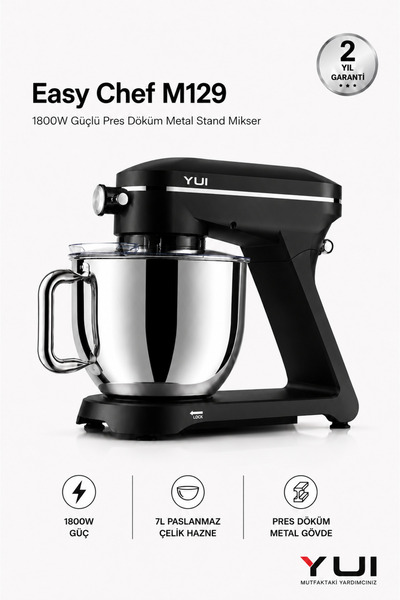 Yui Easy Chef M129 1800W Stand Mikser 7L Pres Döküm Metal Hamur Yoğurma Makinesi