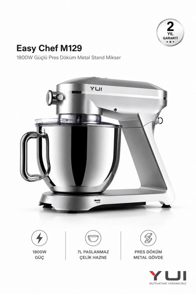 Yui Easy Chef M129 1800W Hamur Yoğurma Makinesi 7L Pres Döküm Stand Mikser
