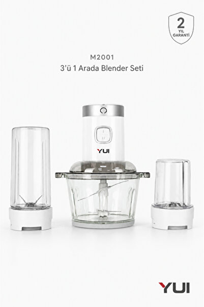 Yui M 2001 2L Cam Hazneli Blender Seti Smoothie ve Kahve Öğütücü 3’ü 1 Arada