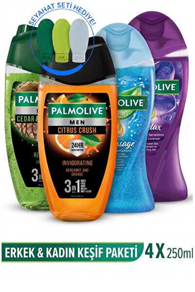 Palmolive 250 ml 4'lü Duş Jeli Keşif Seti Vücut Şampuanı Banyo Jeli Vücut Bak...