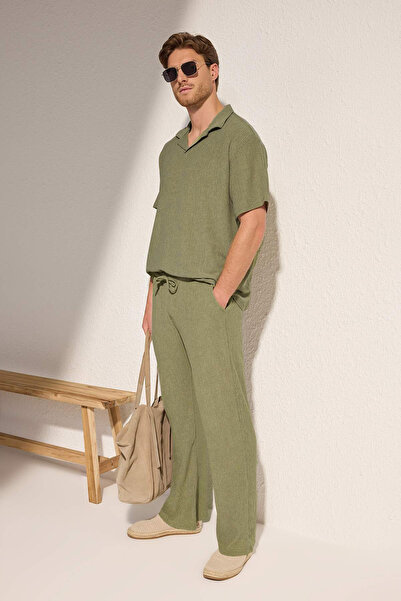 Trendyol Collection Pantaloni de sport Mint Straight croială cu textura desch...
