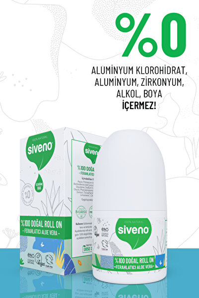 Siveno %100 Doğal Roll-on Aloe Vera Deodorant Ter Kokusu Önleyici Bitkisel Lekesiz Vegan 50 ml