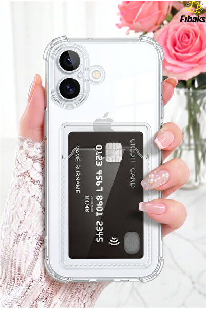 Fibaks iPhone 16 Plus Kılıf Kamera Koruma ve Köşe Korumalı Kartlıklı Cüzdanlı...