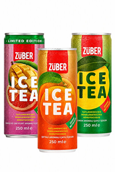 Züber Ice Tea Soğuk Çay Deneme Paketi 250ml x 3 Adet (Limon, Şeftali, Mango&G...
