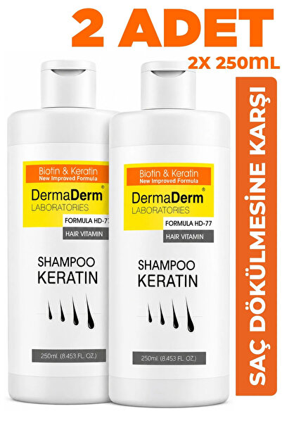 DermaDerm 2 ADET Saç Dökülmesine Karşı Biotin ve Keratin Şampuanı 250ml