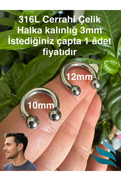 Bylin Cerrahi Çelik Tünel At Nalı /C Piercing-(Kalınlık 3mm) / Top Çapı 5mm/1...
