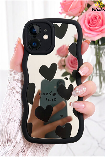 Fibaks iPhone 16 Plus Kılıf Aynalı Kalp Desenli Yumuşak Kenarlı Kamera Koruma...
