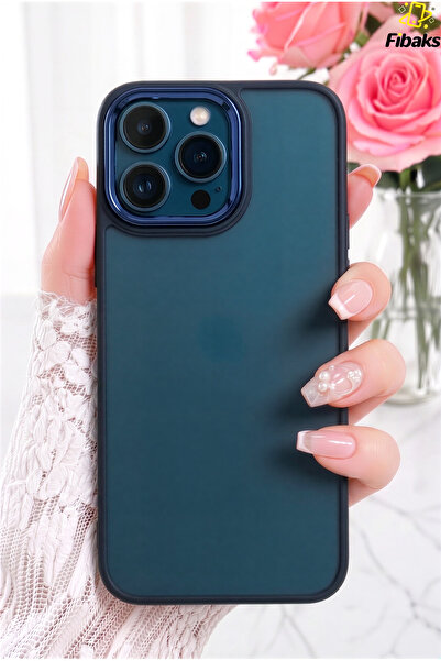 Fibaks iPhone 15 Pro Max Kılıf Metal Çerçeve Hassas Butonlu Renkli Buzlu Şeff...