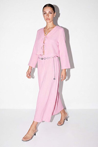 Drop by TrendyolMilla Pink Front Tie Beach Set Tdrss26Au00072