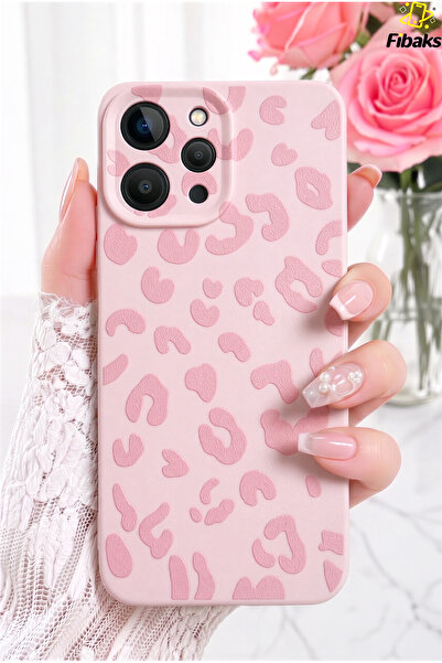 Fibaks Redmi 12 Kılıf Pembe Leopar Şık Tasarımlı Premium İnce Soft Silikon