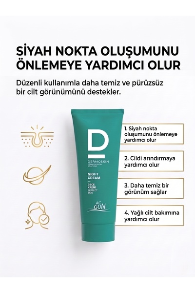 Dermoskin Acgun Sivilce ve Akne Karşıtı Onarıcı Gece Kremi | Yüz Leke Kremi | Salisilik Asit | 30 ml