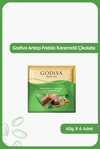 Godiva Antep Fıstıklı ve Karamelli Kare Çikolata - 60 gram - 6 Adet