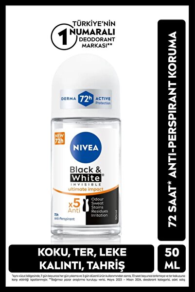 NIVEA Kadın Roll-on Deodorant Black&White Invisible Güçlü Etki 50ml, 72 Saat ...