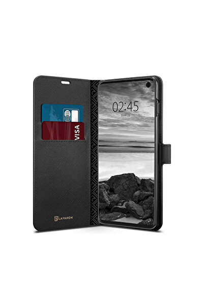 Spigen Galaxy S10 Ile Uyumlu Kılıf La Manon Wallet Saffiano Black