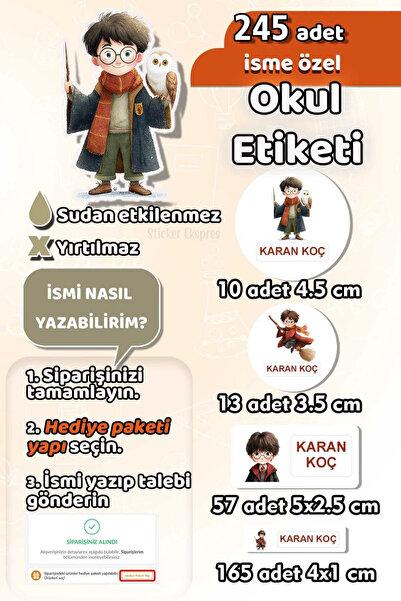 Sticker Ekspres Okul Etiketi Harry Potter Temalı Kalem Defter Etiketi Özel İs...