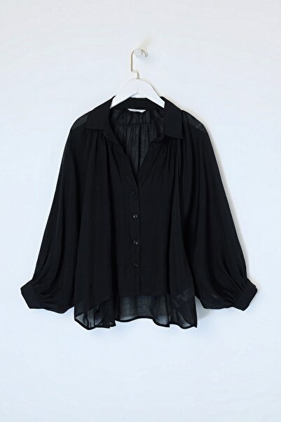 Trendyol Collection Black Slim Fit Balloon Sleeve Woven Shirt Twoss26Go00139