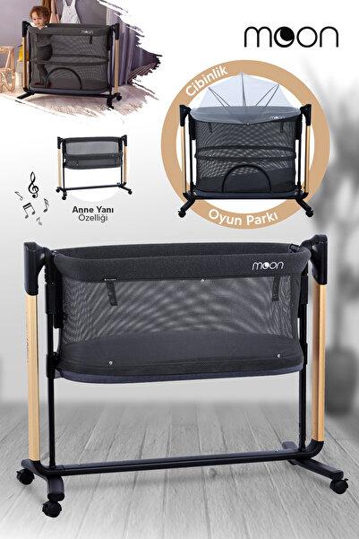 Huggy Moon Antrasit Akıllı Beşik – Oyun Parkı - Otomatik Sallanabilir, Sensör...