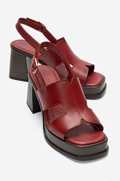 LuviShoes Kevin Red Skin Genuine Leather Women's Platform Heeled Sandals