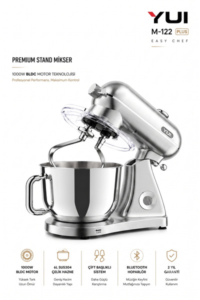 Yui M122 Plus Easy Chef Dc Motor Stand Mikser Çift Başlıklı Hoparlör Özellikl...
