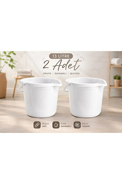 zemihra Kapaksız Su Kovası 13 Litre 2 Lİ SET Beyaz Temizlik Kovası Kapaksız Kova