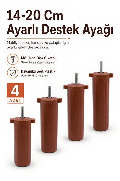 Badem10 Ayarlanabilir Mobilya Kanepe Baza Koltuk Destek Yükseltme Ayağı M8 Ci...