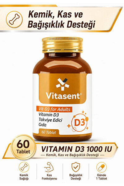 VİTASENT Vitamin D3 1000 IU – Kemik, Kas ve Bağışıklık Desteği İçin Günlük Ta...