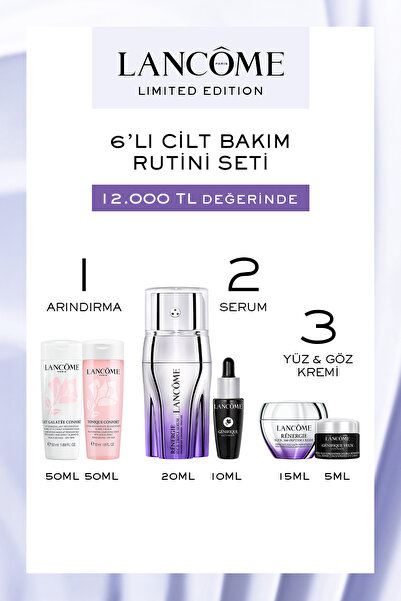 Lancome 6'lı Cilt Bakım Rutini Seti - Temizleyici, Tonik, Serum, Yüz ve Göz K...
