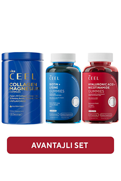 VitaCeel 3'lü Collagen Tip 1, 3 İçeren Magnezyum Complex, Cilt Vitamini, Saç ...