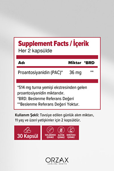 Ocean Cranberry - Turna Yemişi Ekstresi Proantosiyanidin (PAC) İçeren Takviye Edici Gıda- 30 Kapsül