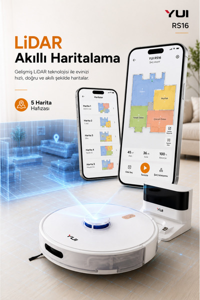 Yui RS16 15.000 Pa Akıllı Robot Vacuum & Mop Süpürge Beyaz (YUI TÜRKİYE GARANTİLİ)
