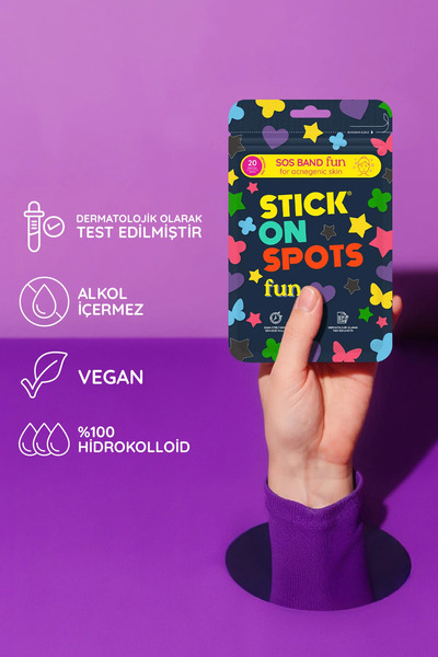 Stick On Spots SOS Akne Bandı Fun 20'li Renkli Akne Bandı Hidrokolloid Bant