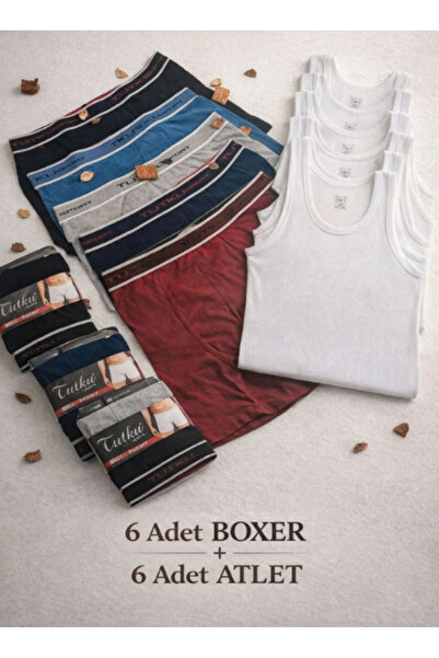 Tutku Likralı %100 Pamuklu 6 ADET Erkek Boxer 6 ADET ATLET EKONİK SET BÜTÇE D...
