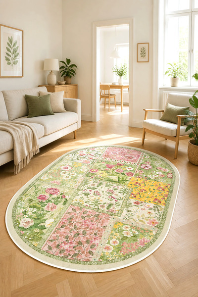 Decomia Home Dijital Kaymaz Yıkanabilir Çiçekli Salon Halısı Mutfak Halısı Ko...