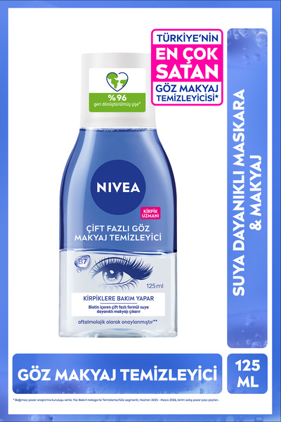 NIVEA Çift Fazlı Göz Makyaj Temizleyici 125 ml,Biotin,Kirpik Bakımı,Suya Daya...