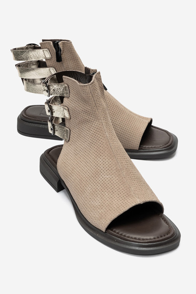 LuviShoes CARINA Sandale de damă din piele naturală din piele intoarsa bej cu...