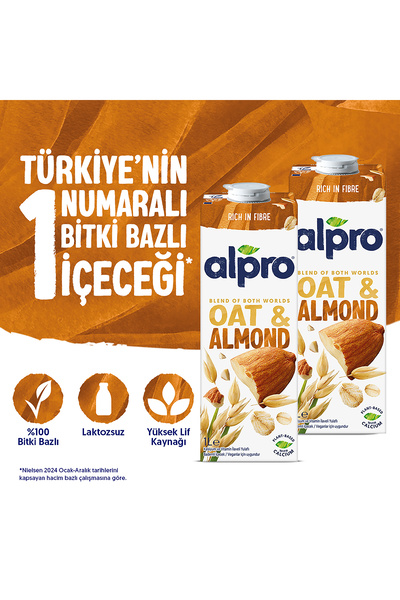 Alpro Yulaf Badem Sütü 2x1 L Vegan Laktozsuz Bitkisel Bazlı