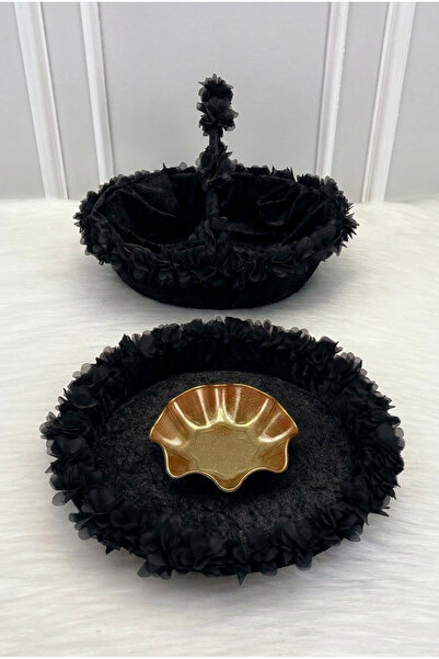 ZEYMERADE Black Bridal Henna Night Tray and Basket, Wedding, Circumcision, En...