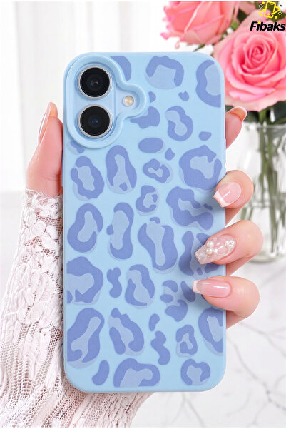 Fibaks iPhone 17 Kılıf Mavi Leopar Şık Tasarımlı Premium İnce Soft Silikon
