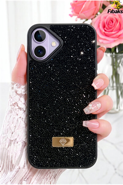 Fibaks iPhone 17 Kılıf Içi Kadife Elmas Tasarımlı Siyah Taşlı Işıltılı Pırlan...