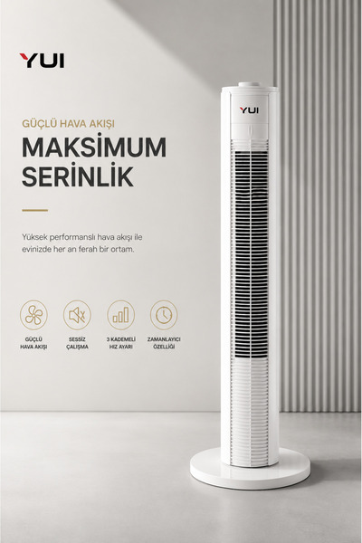 Yui TF60 60W 90 Cm 3 Hız Ayarlı Kule Tipi Vantilatör Fan - Beyaz